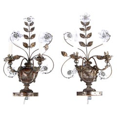 Pair Antique Sheet Metal Floral Sconces