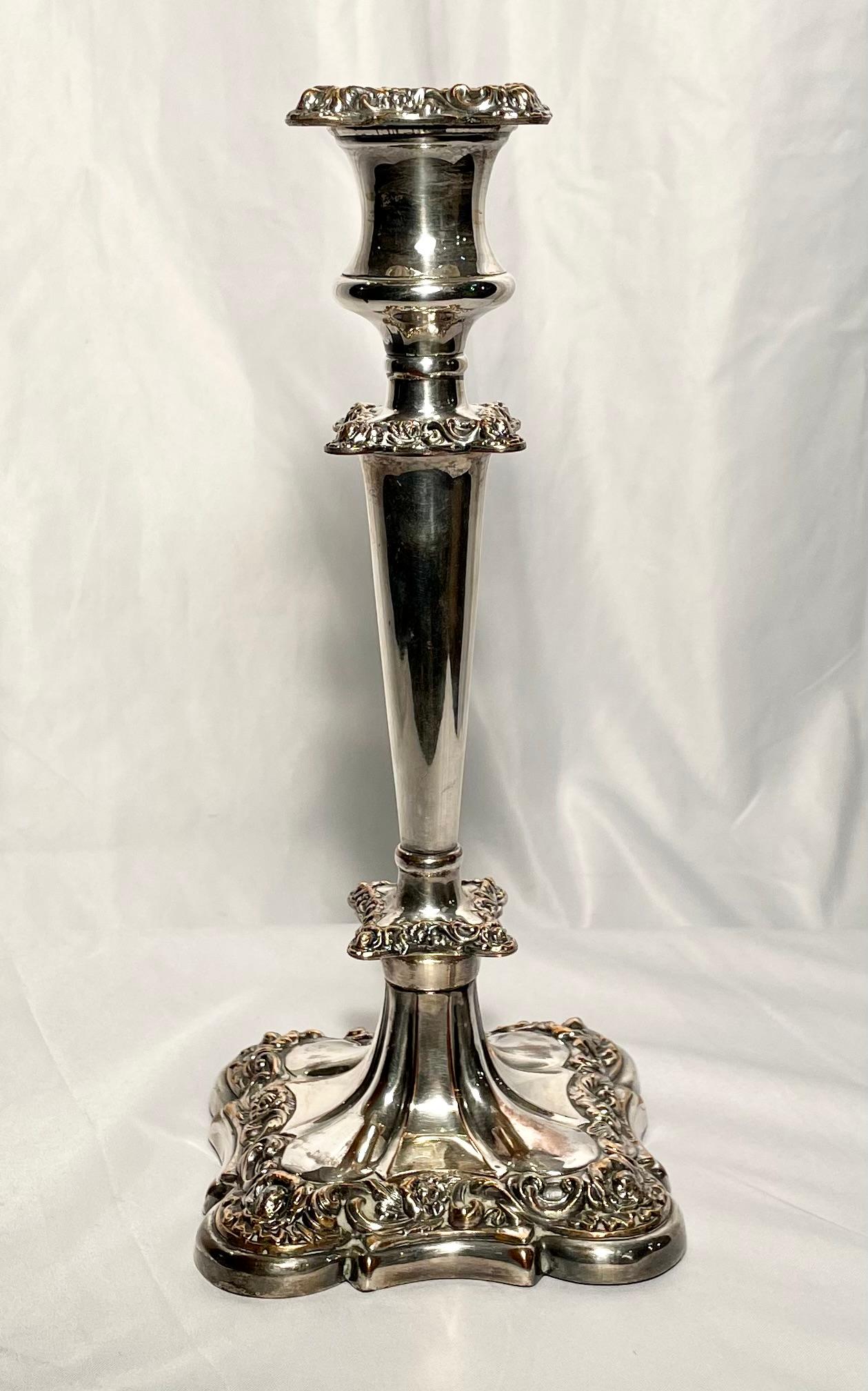 Pair antique Sheffield candlesticks, circa 1860-1870.