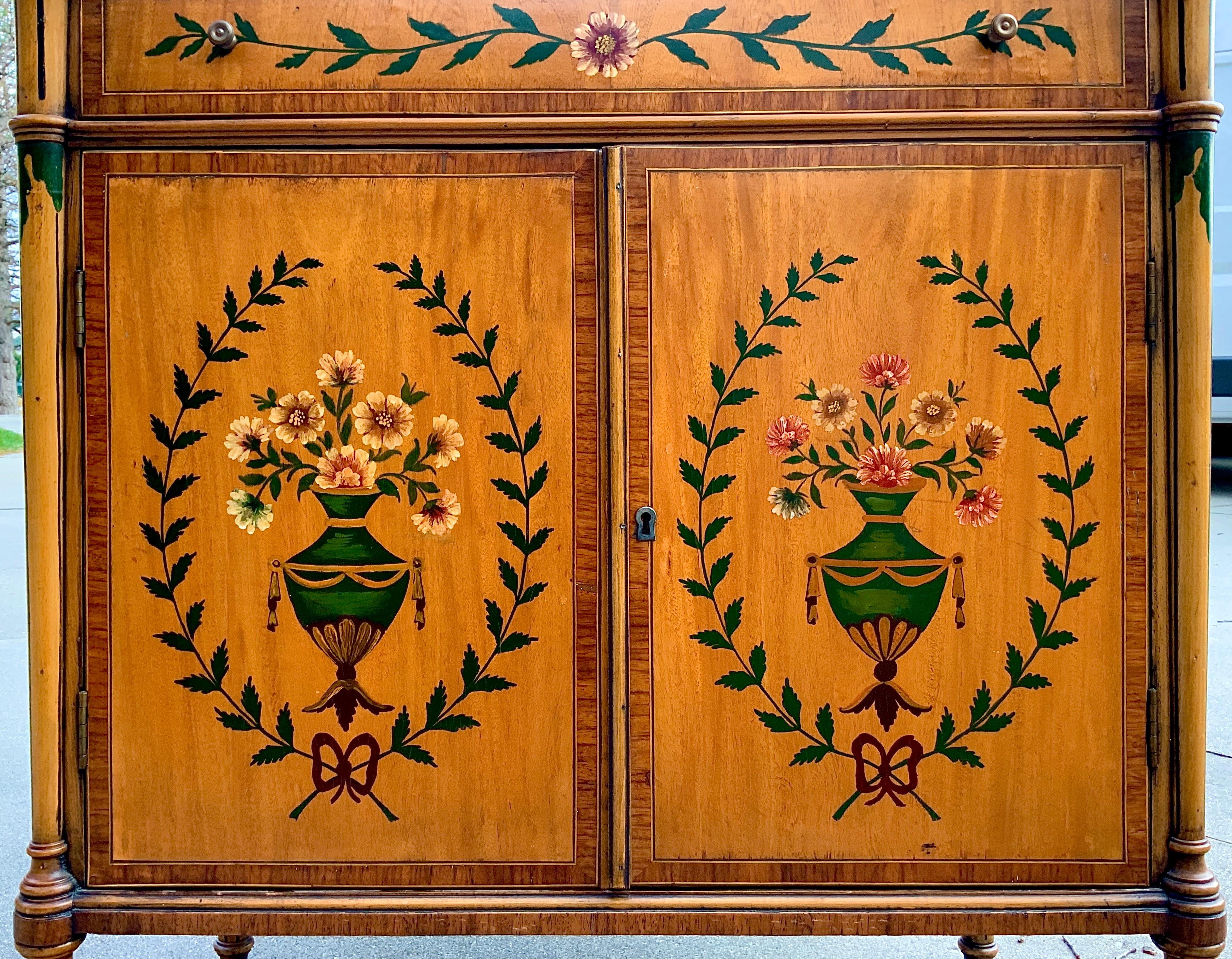 Pair of Antique Sheraton Style Hand Painted Inlaid Cabinets Nightstands 7