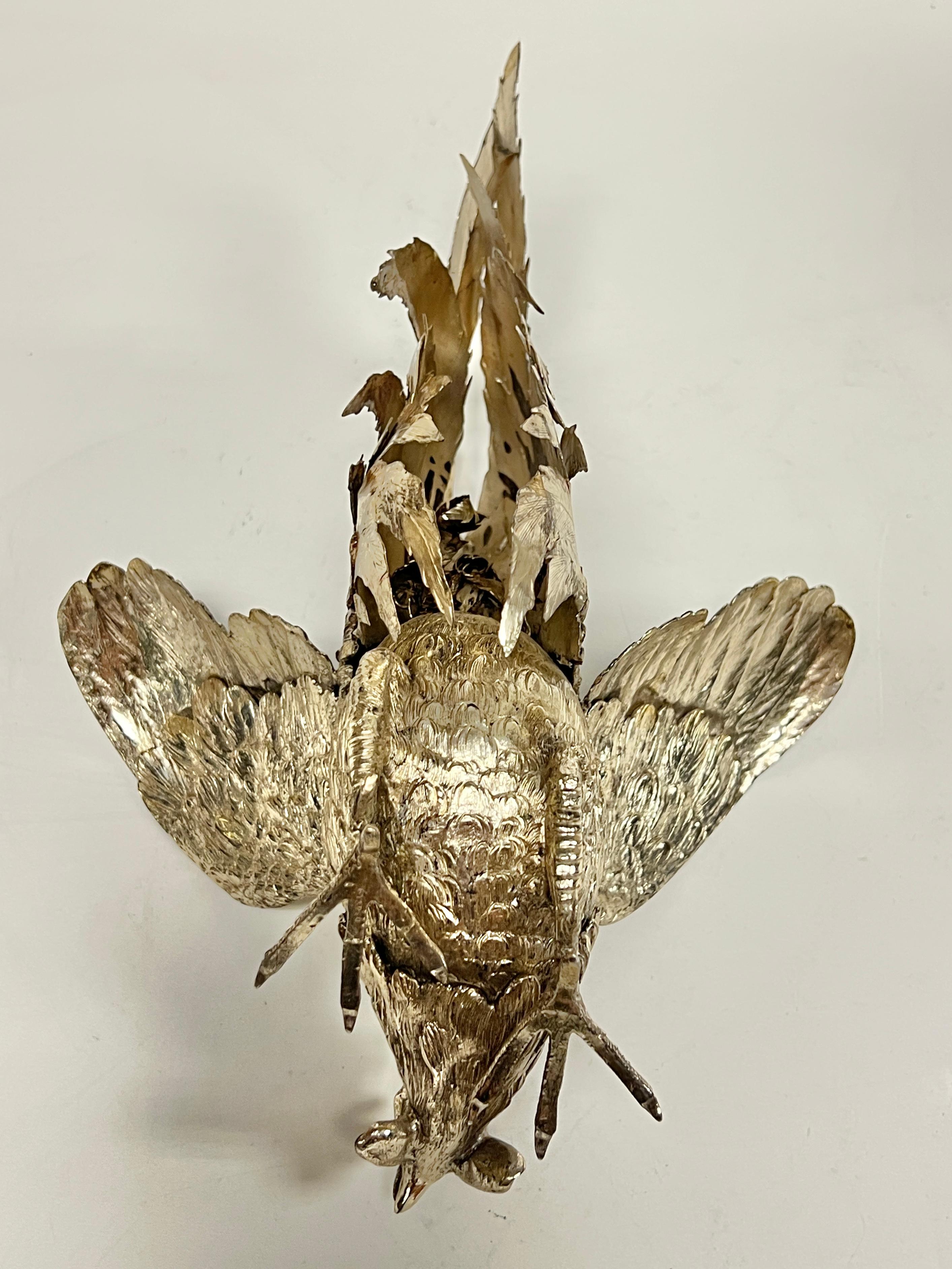 Pareja de Figurillas / Esculturas de Gallo de Plata Antiguas en venta 5
