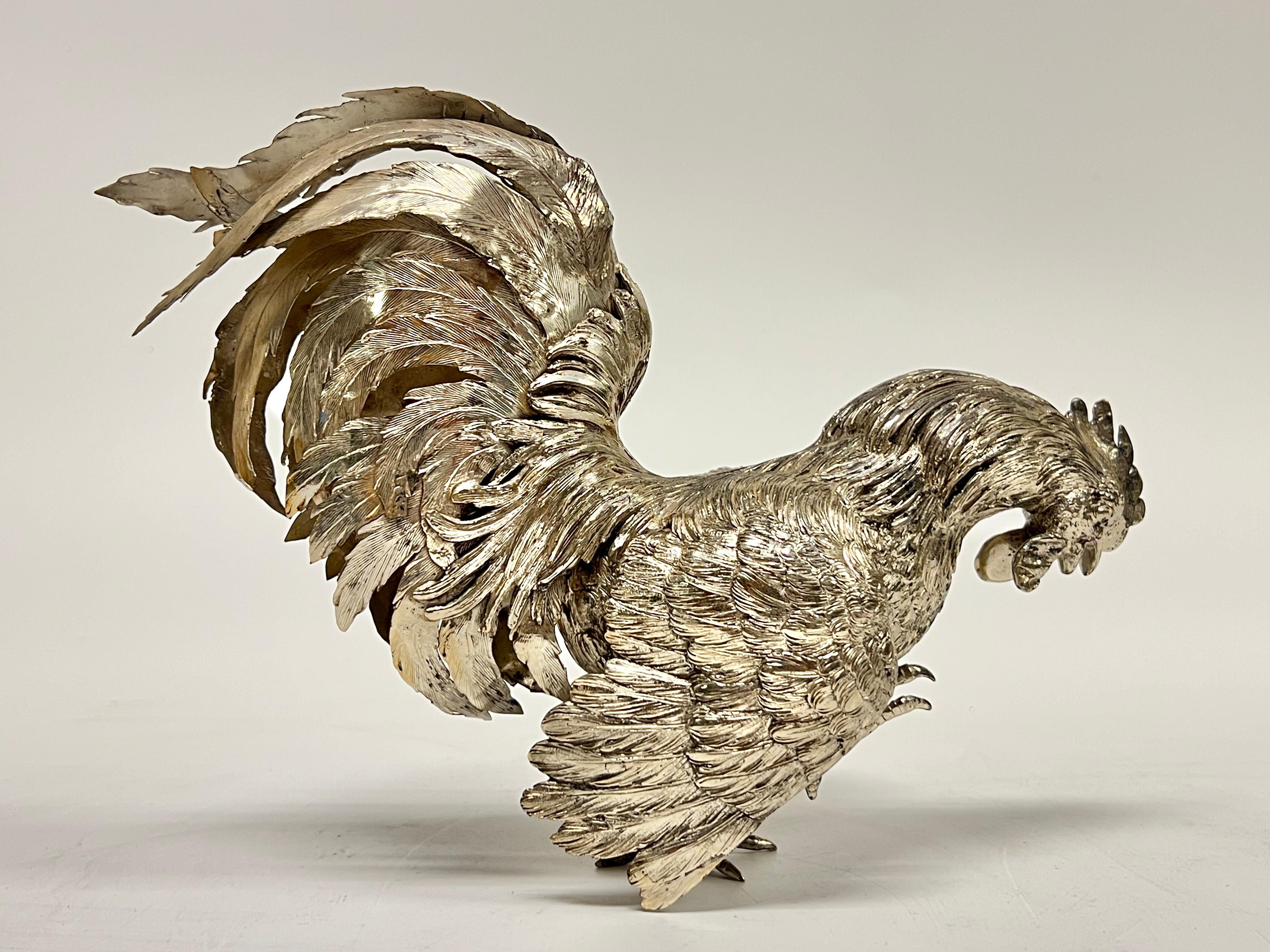 Pareja de Figurillas / Esculturas de Gallo de Plata Antiguas en venta 7
