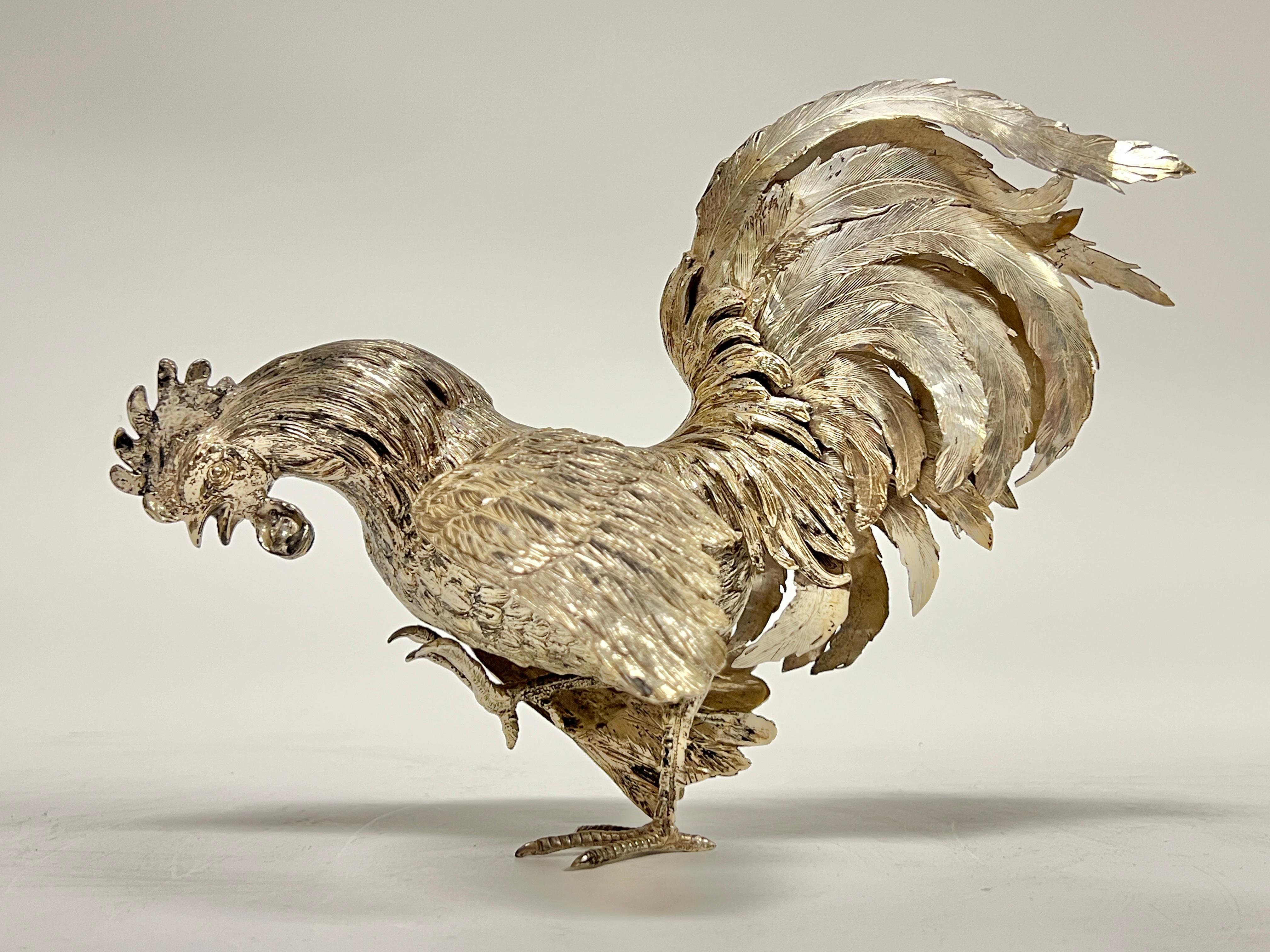 Pareja de Figurillas / Esculturas de Gallo de Plata Antiguas en venta 8