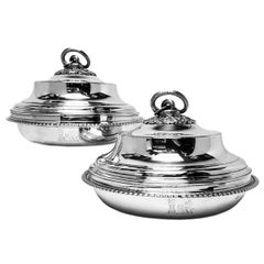 Pair Antique Silver George III Entree Dishes / Vegetable Serving 1807 Paul Storr