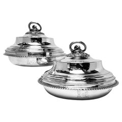Pair Antique Silver George III Entree Dishes / Vegetable Serving 1807 Paul Storr