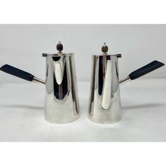 Pair Antique Silver-Plated "Cafe au Lait" Pots with Rosewood Handles, Circa 1920