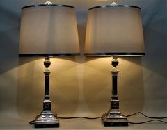 Pair of Antique Silver Plated Converted Candlestick Lamps J. Ehrlich, Poland