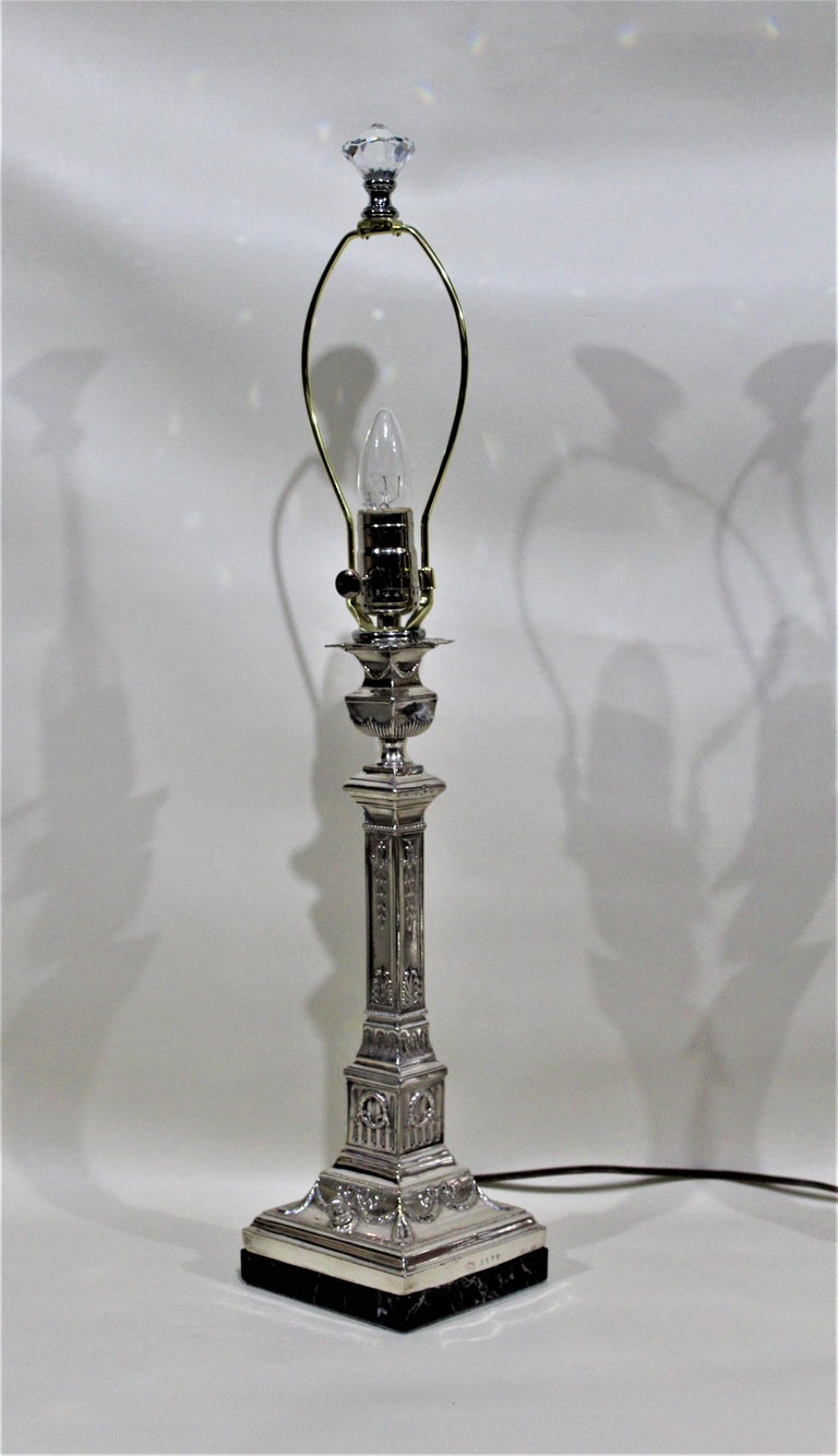 Pair of Antique Silver Plated Converted Candlestick Lamps J. Ehrlich