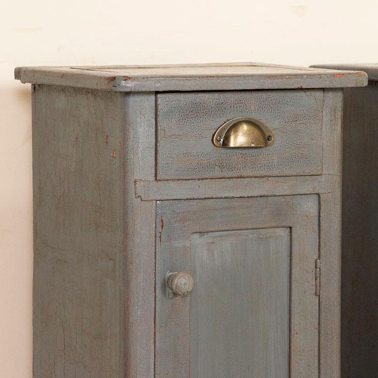 Pair of Antique Small Narrow Original Gray Painted Nightstands at 1stDibs