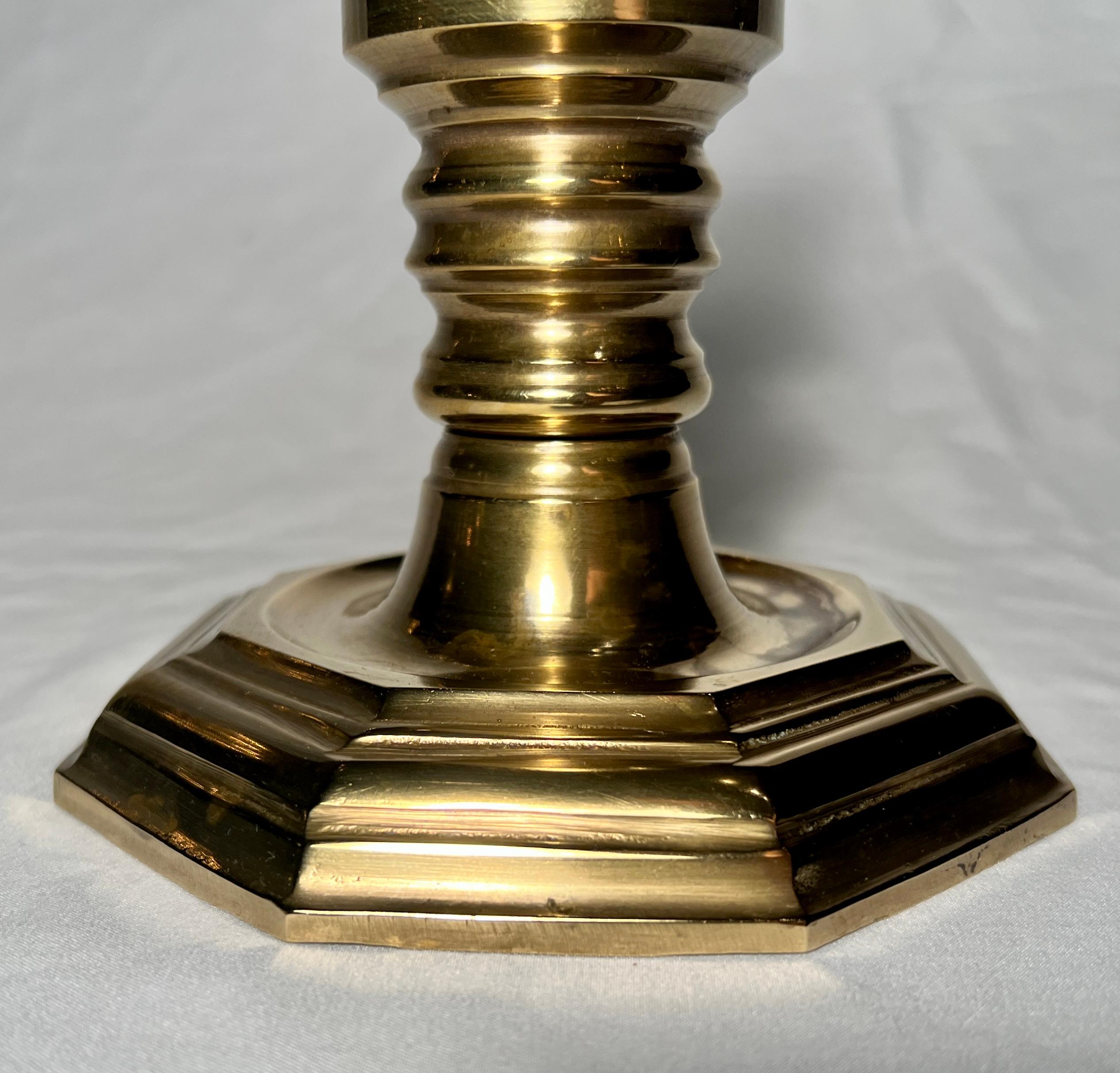 Pair Antique Solid Brass English Candlesticks In Good Condition For Sale In New Orleans, LA
