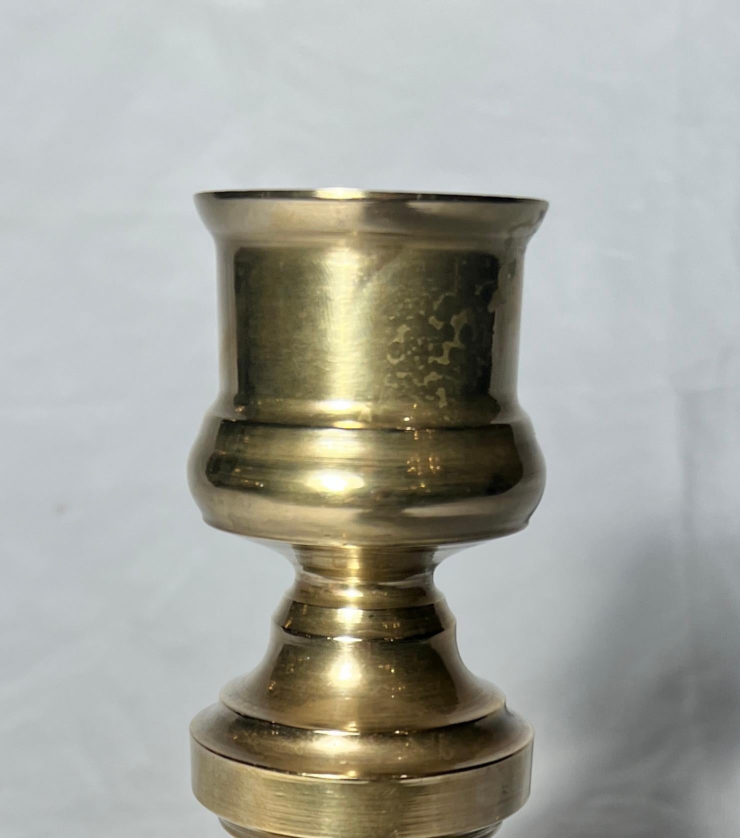 19th Century Pair Antique Solid Brass English Candlesticks For Sale