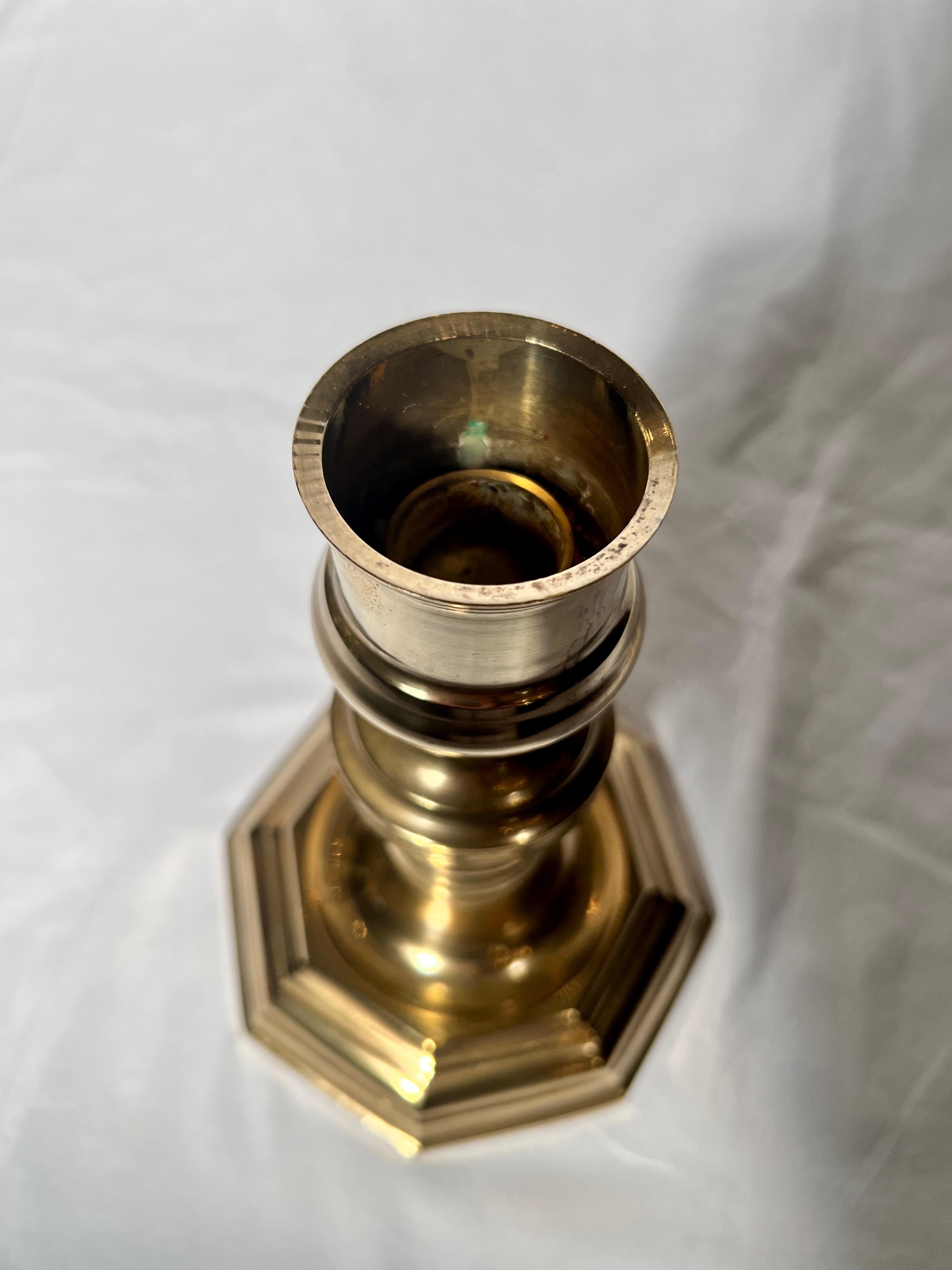 Pair Antique Solid Brass English Candlesticks For Sale 1