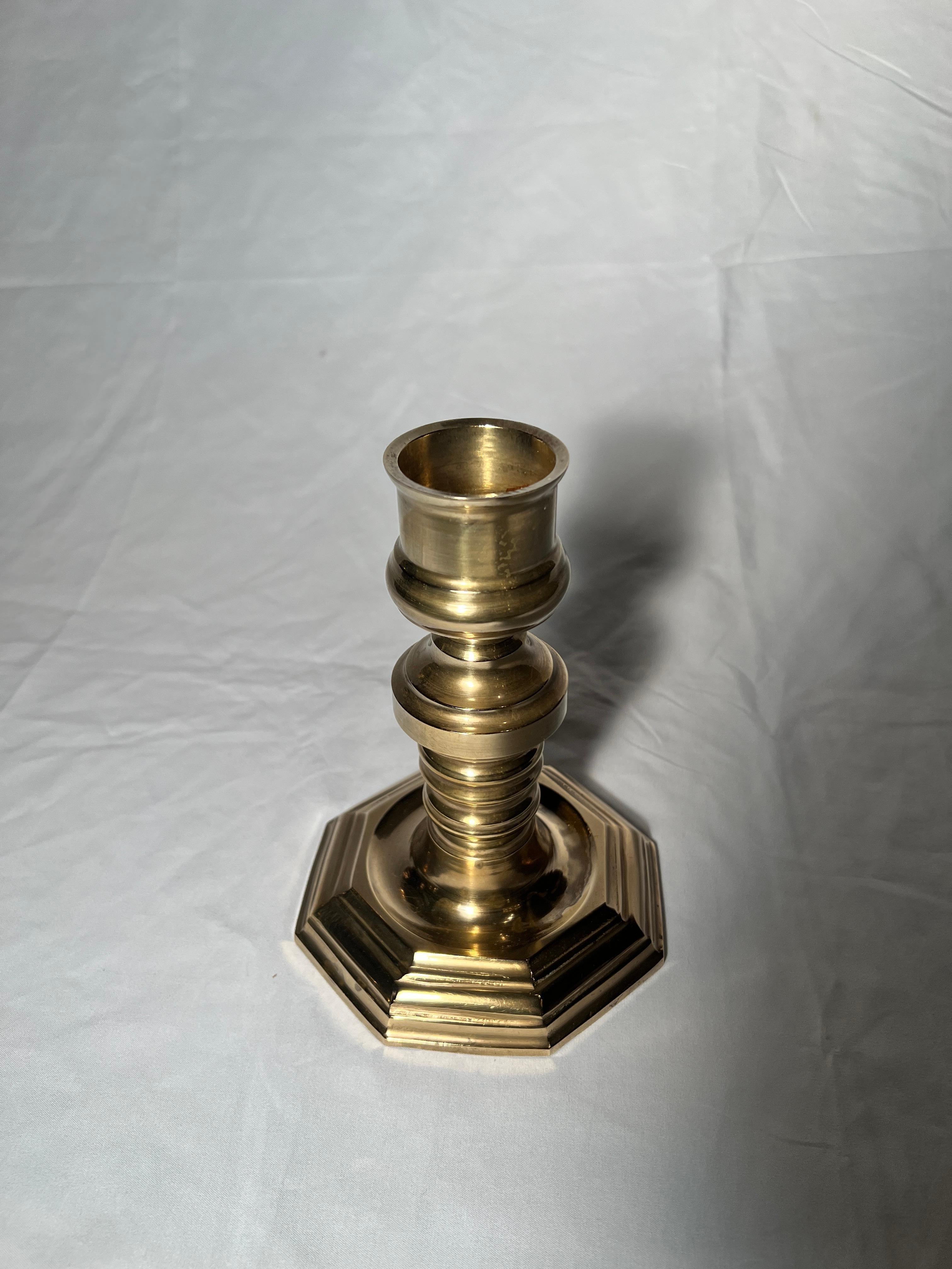 Pair Antique Solid Brass English Candlesticks For Sale 2