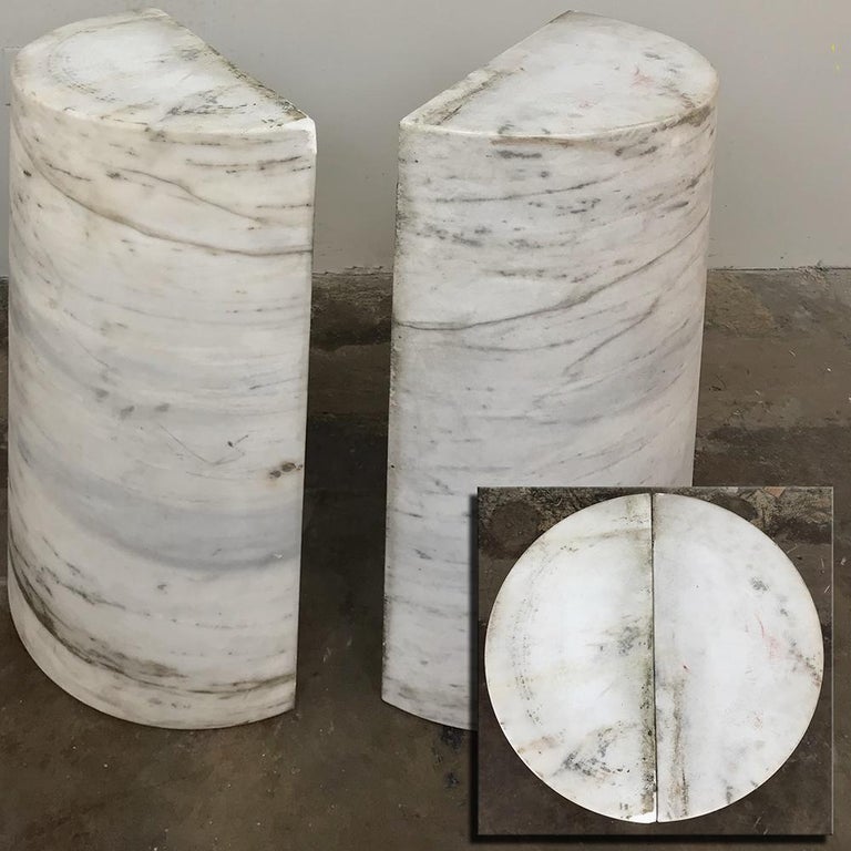 Pair of MidCentury Solid Marble HalfColumns, Table Pedestals at 1stDibs