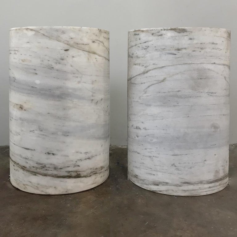 Pair of MidCentury Solid Marble HalfColumns, Table Pedestals at 1stDibs