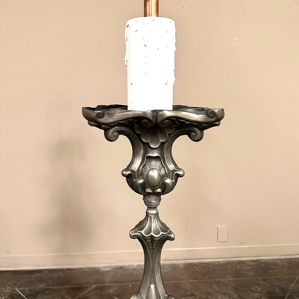 PAIR Lampadaire en étain massif ancien de style baroque en vente 3