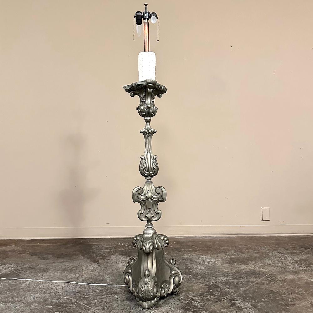 PAIR Lampadaire en étain massif ancien de style baroque Bon état - En vente à Dallas, TX