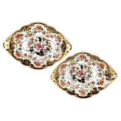 Paire de plats anciens Spode de forme ovale décorés de algues Angleterre C-1825