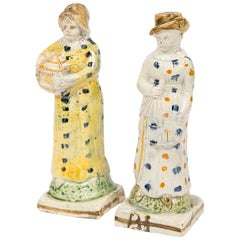 Pair Antique Staffordshire Figures c-1800 Deaccessioned Colonial Williamsburg
