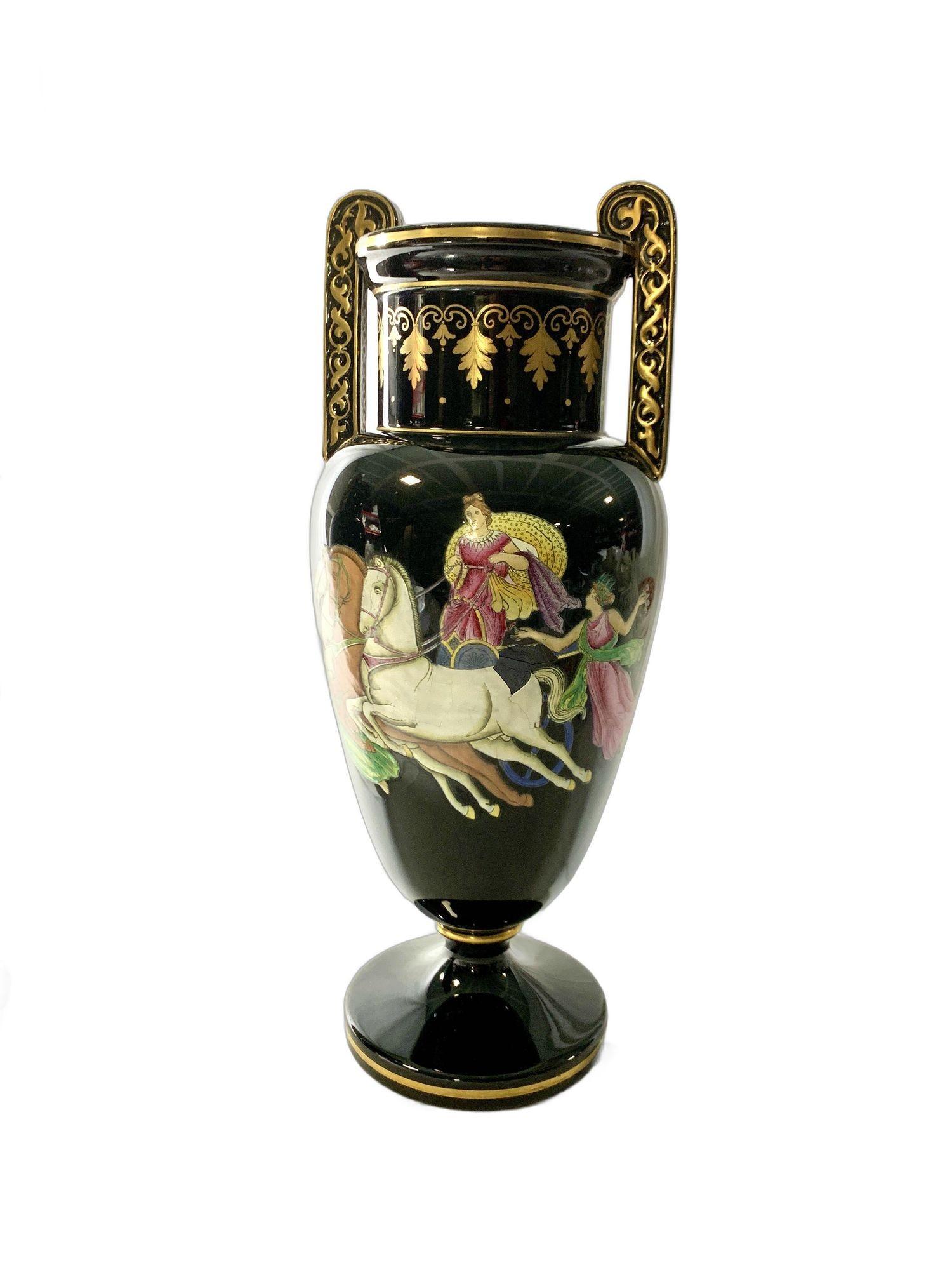 Neoclassico Pair Antique Staffordshire Pottery Vases Zeus & Hera with Chariots Circa 1880 in vendita
