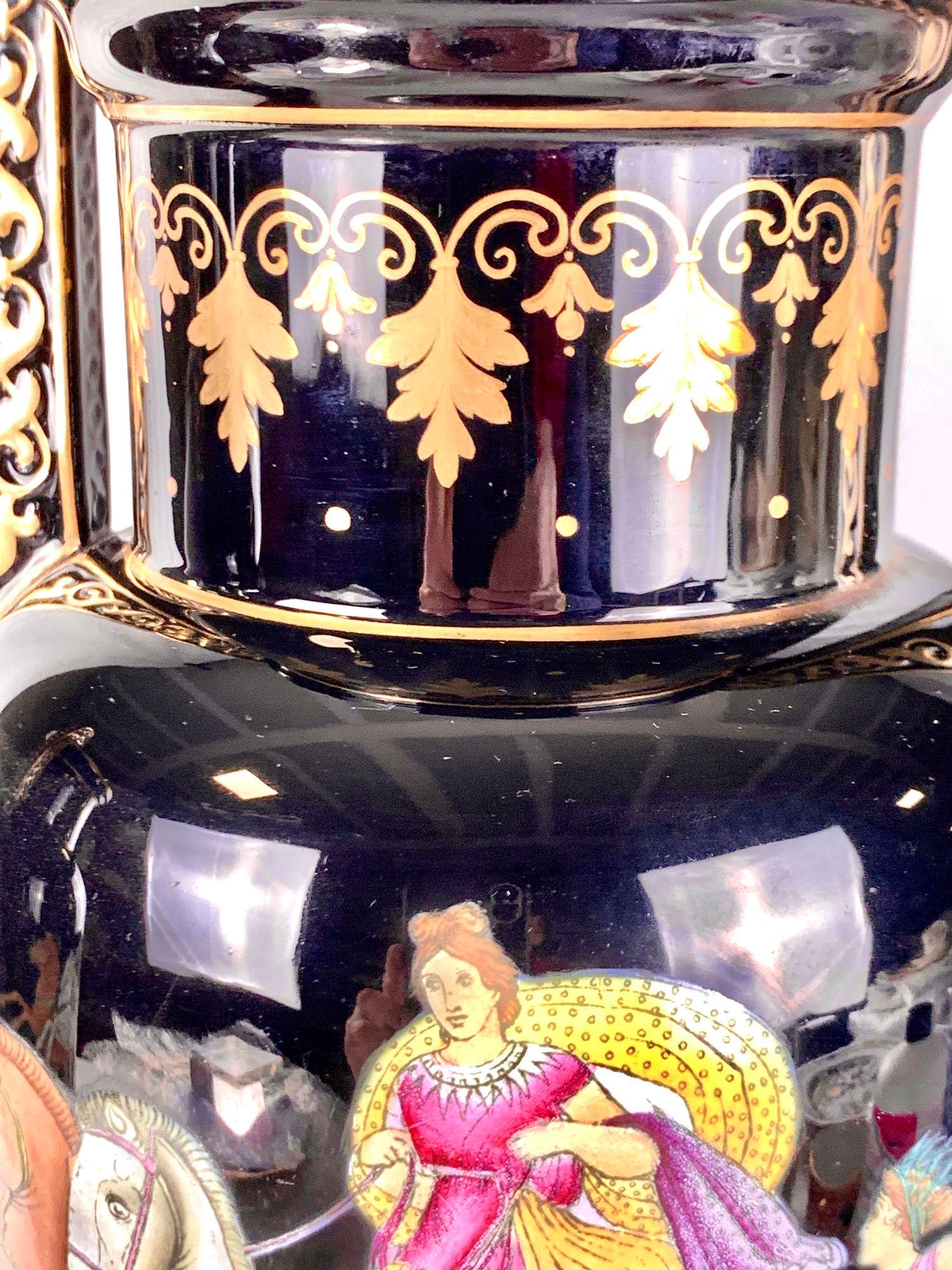 XIX secolo Pair Antique Staffordshire Pottery Vases Zeus & Hera with Chariots Circa 1880 in vendita