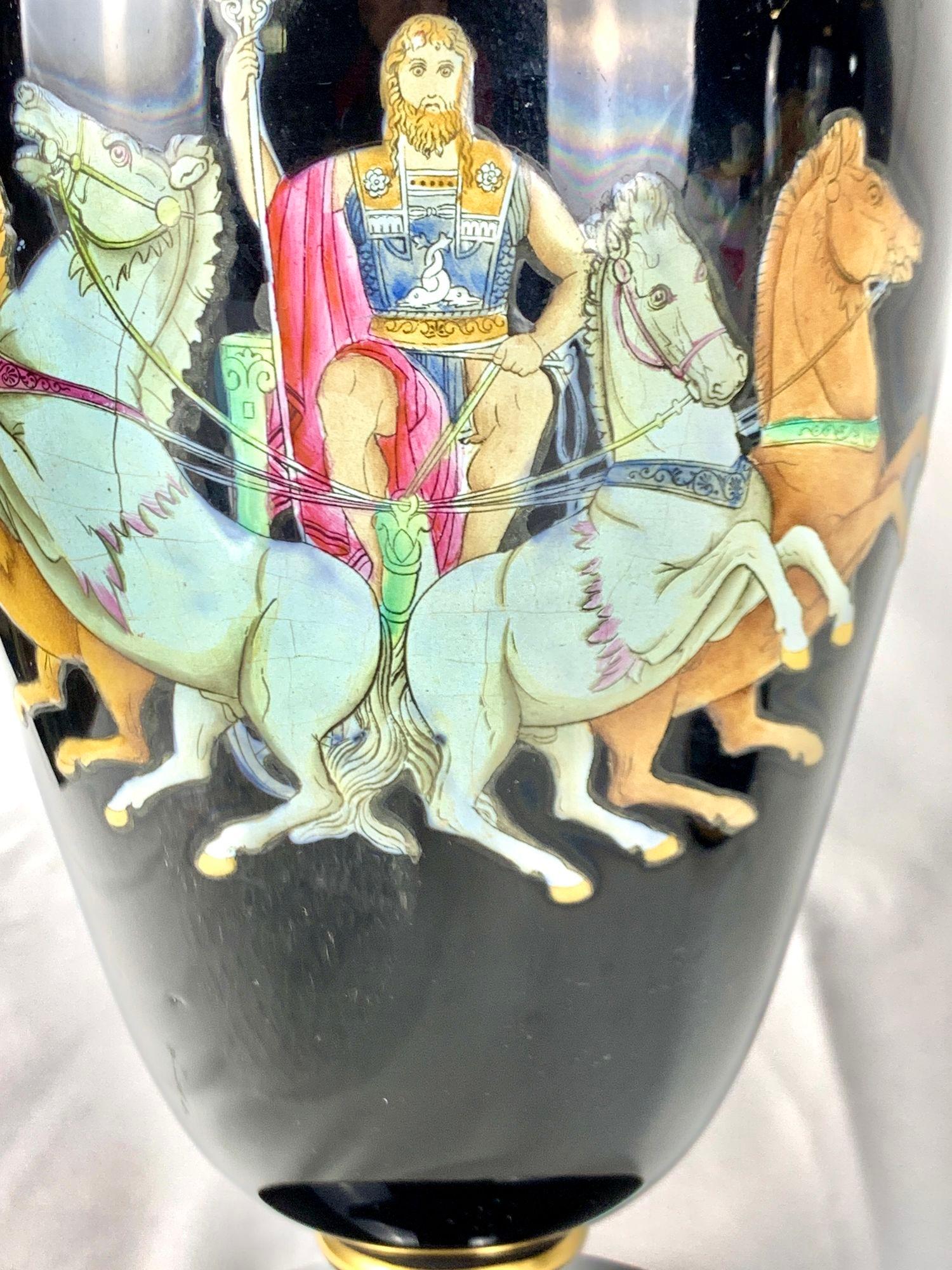 Pair Antique Staffordshire Pottery Vases Zeus & Hera with Chariots Circa 1880 in vendita 2