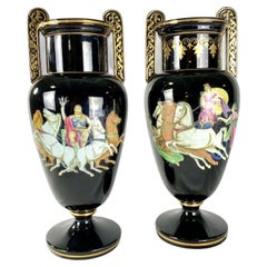 Pair Antique Staffordshire Pottery Vases Zeus & Hera with Chariots Circa 1880