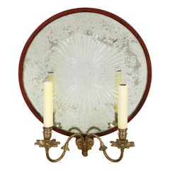 Pair Antique Starburst Mirror Back Two Arm Sconces