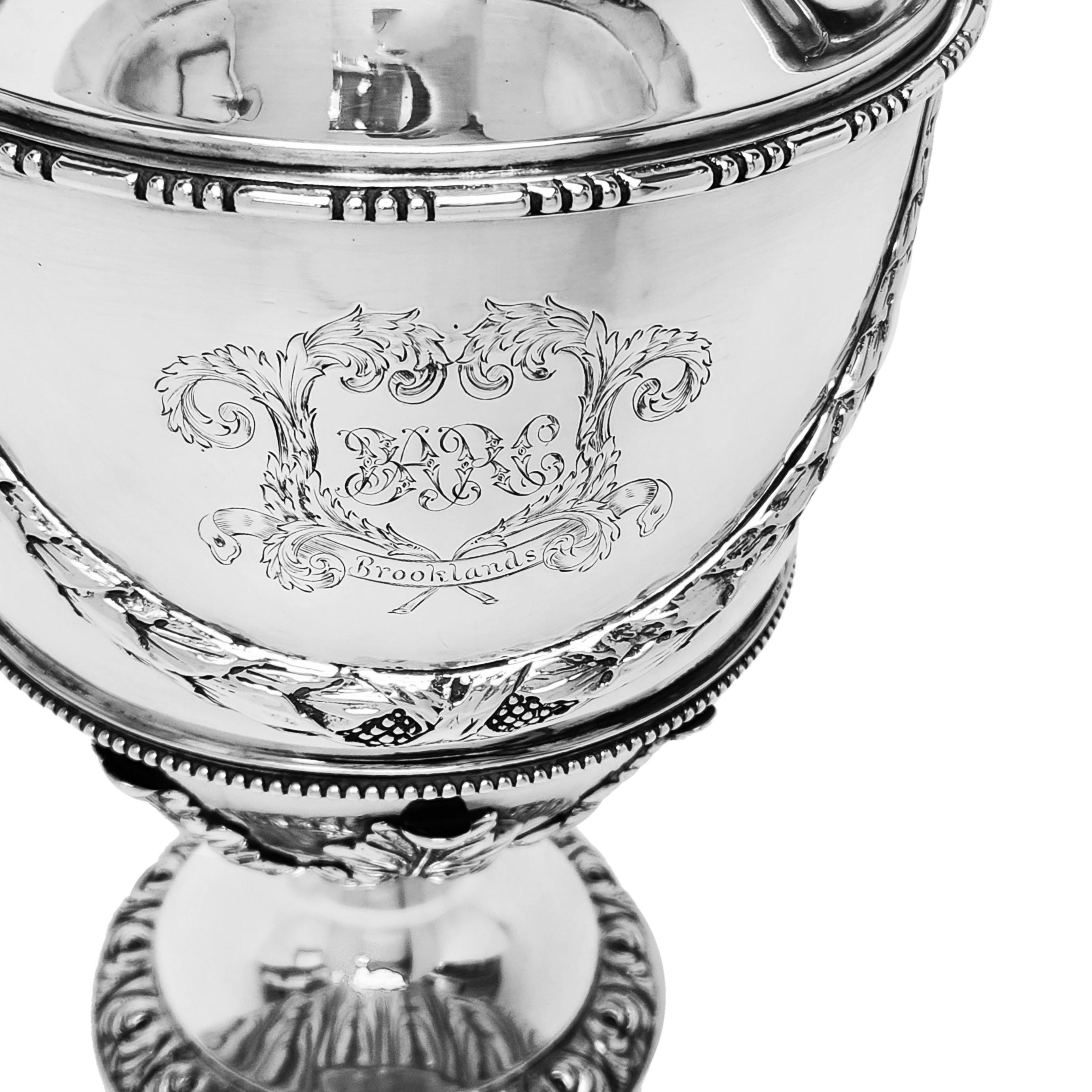 20th Century Pair Antique Sterling Silver Lidded Vases / Urns London, England 1901 For Sale