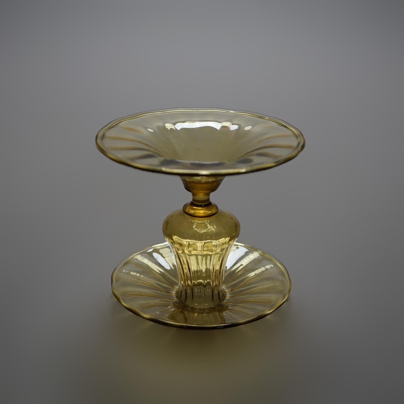 Pair Antique Steuben Amber Art Glass Squat Candlesticks circa 1920 8