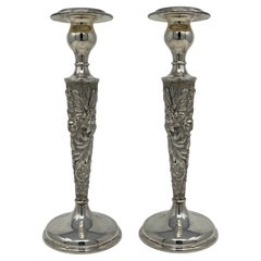 Pair Antique Stieff Sterling Repousse Candlesticks c 1890