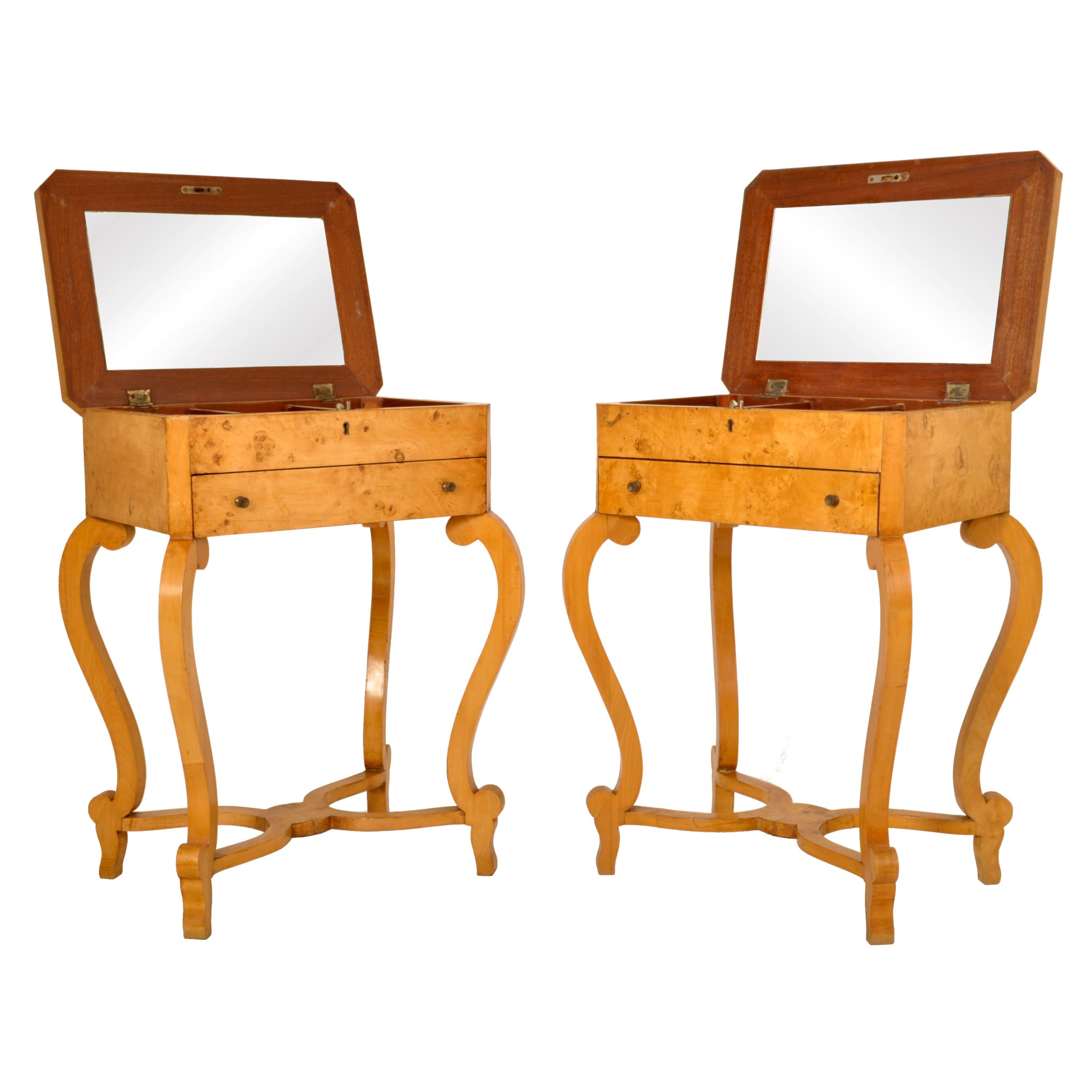 19th Century Pair Antique Swedish Biedermeier Golden Birch Side Dressing Tables Nightstands