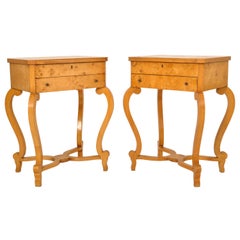 Pair Antique Swedish Biedermeier Golden Birch Side Dressing Tables Nightstands