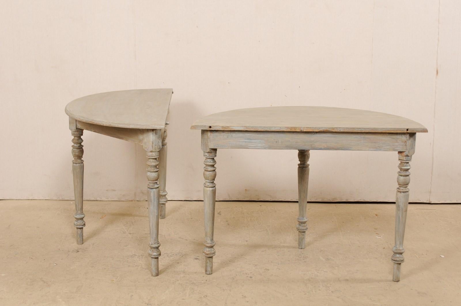 Antique Swedish Demilune Console Tables, Gray with Taupe & Blue Undertones, Pair 5