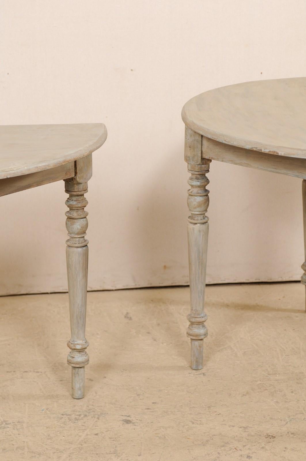 Antique Swedish Demilune Console Tables, Gray with Taupe & Blue Undertones, Pair 6