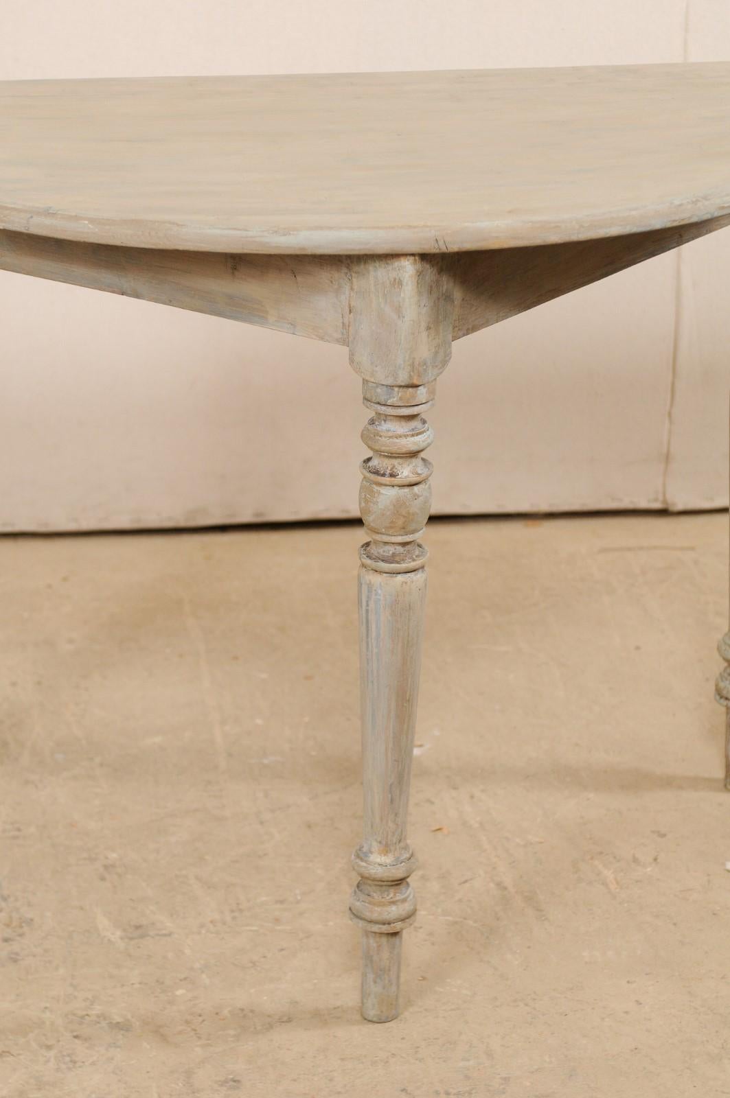 Antique Swedish Demilune Console Tables, Gray with Taupe & Blue Undertones, Pair 1