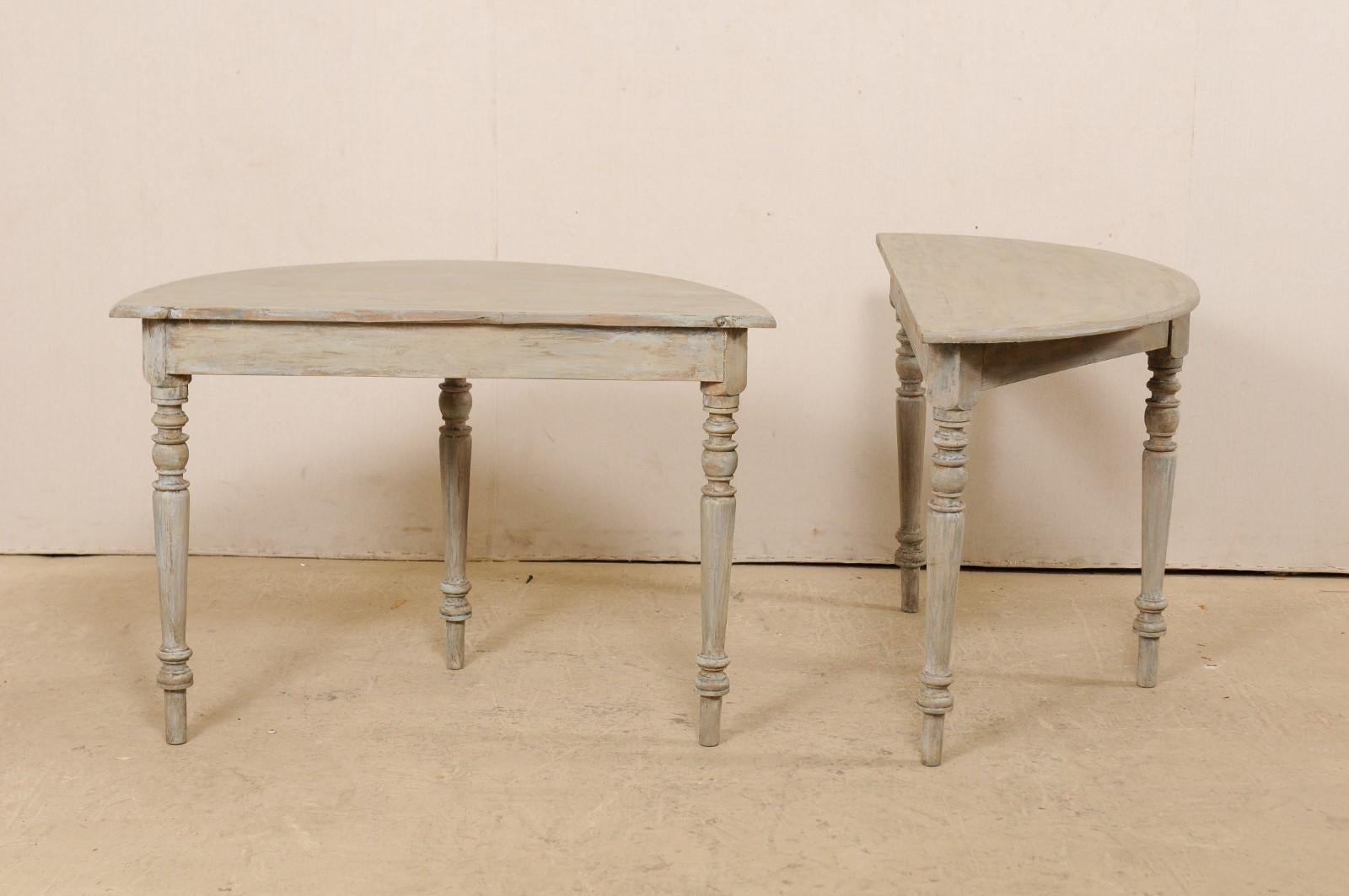 Antique Swedish Demilune Console Tables, Gray with Taupe & Blue Undertones, Pair 3