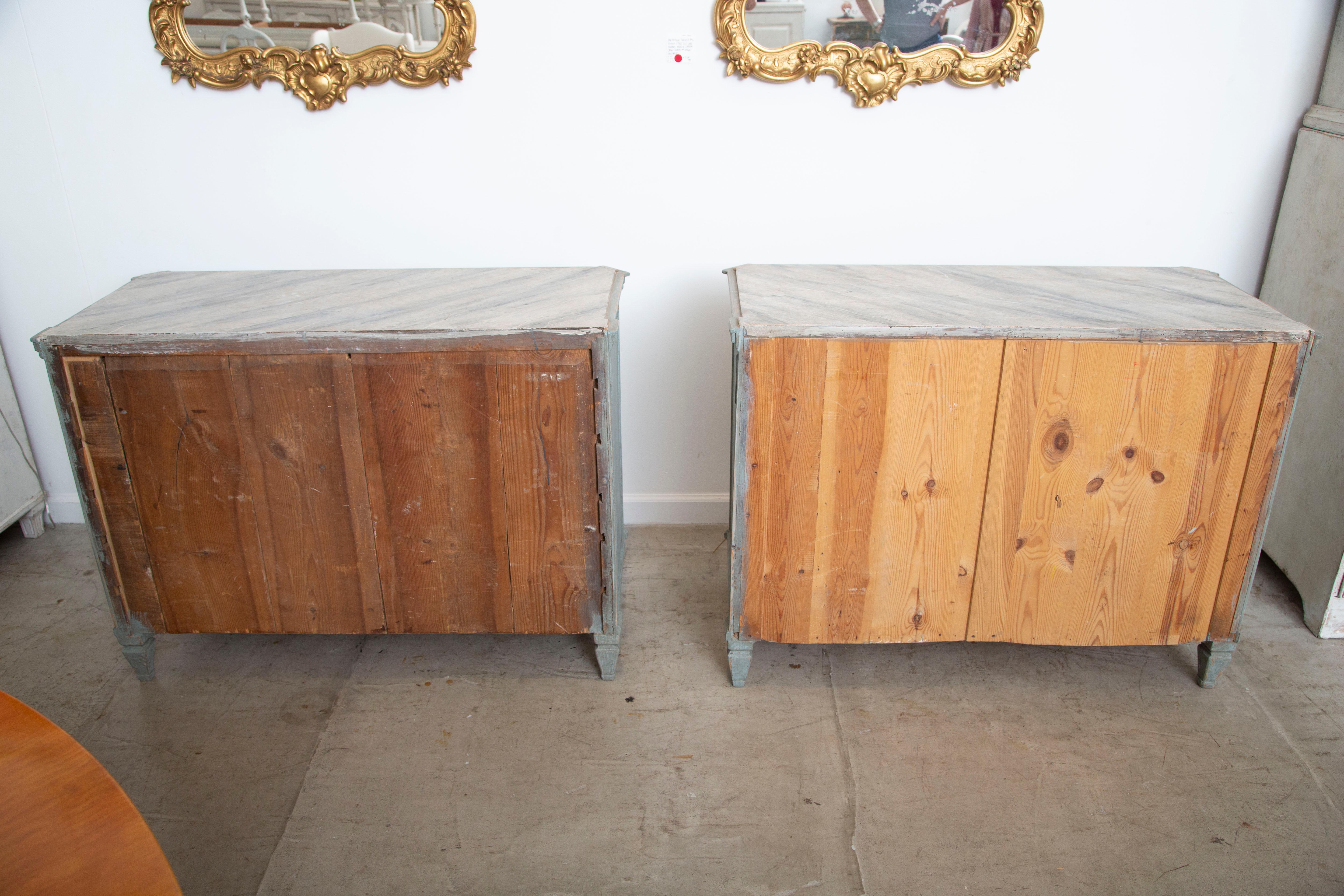 Pair of Antique Swedish Gustavian Style Blue Painted Chests, Late 19th Century 8