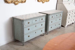 Pair of Antique Swedish Gustavian Style Blue Painted Chests, Late 19th Century