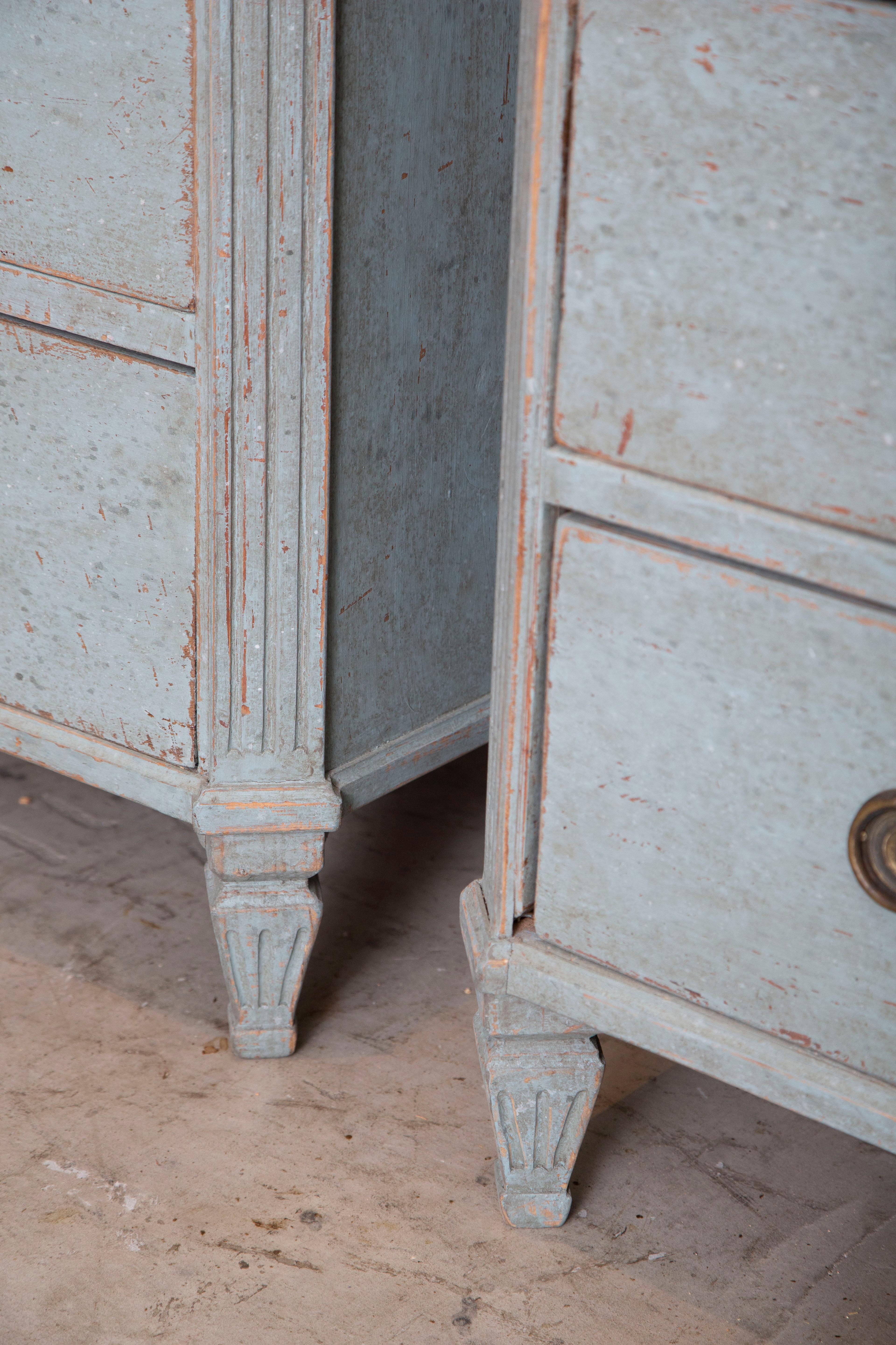 Wood Pair of Antique Swedish Gustavian Style Blue Painted Chests, Late 19th Century