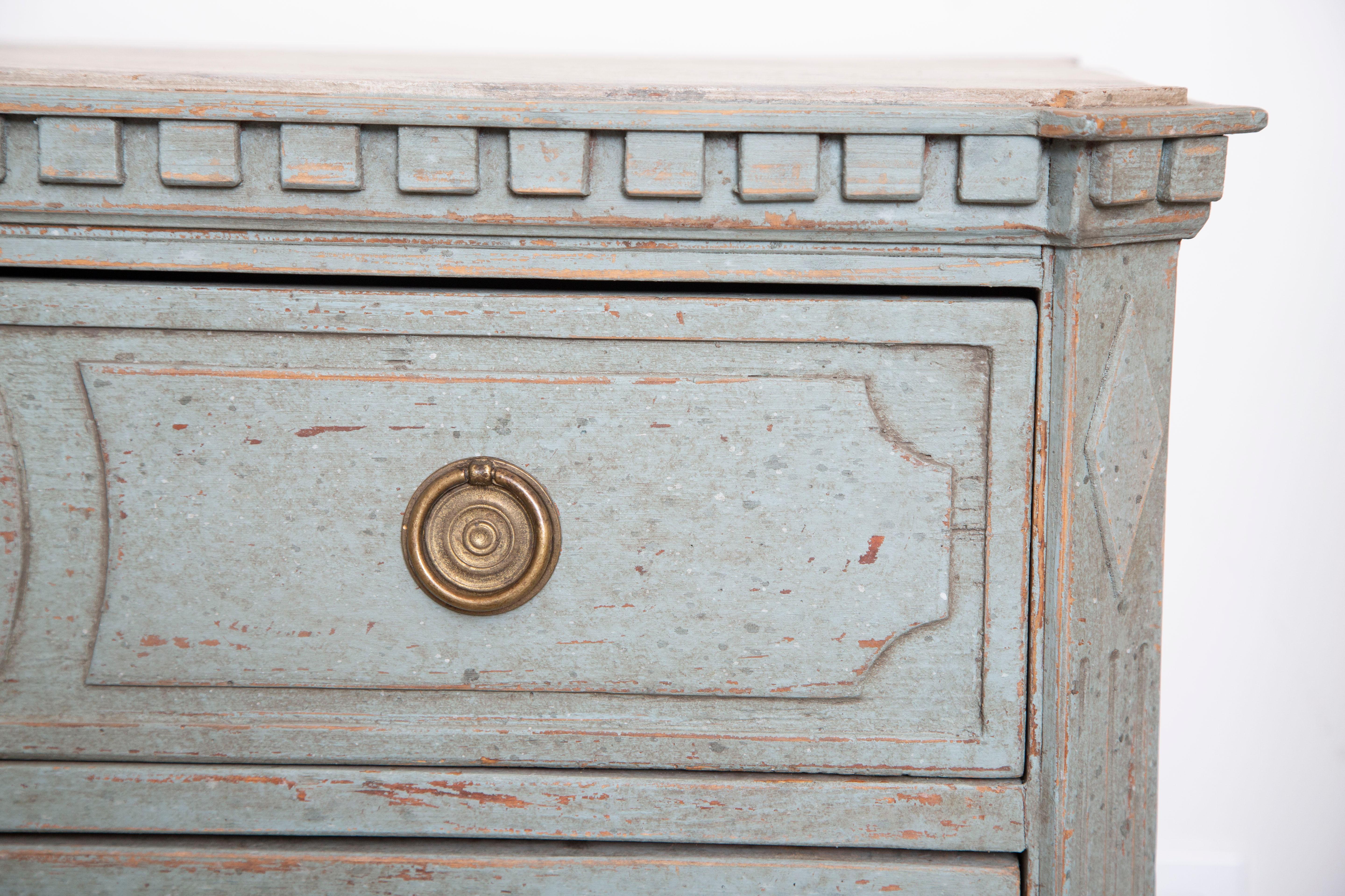Pair of Antique Swedish Gustavian Style Blue Painted Chests, Late 19th Century 1