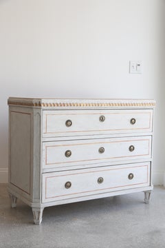 Pair of Antique Swedish Gustavian, Painted Chests Gold Leaf, Late 19th Century