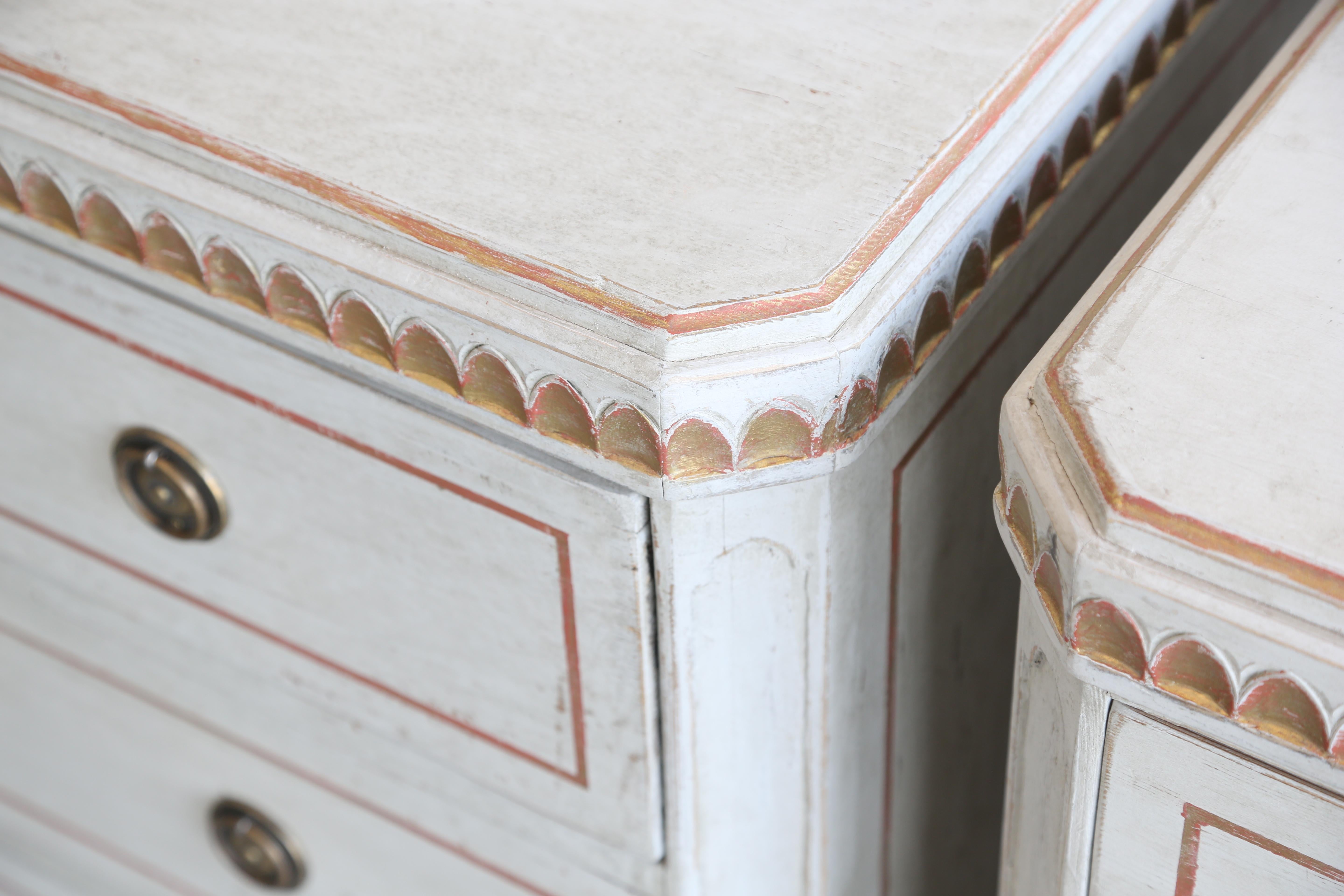 Pair of Antique Swedish Gustavian, Painted Chests Gold Leaf, Late 19th Century 5