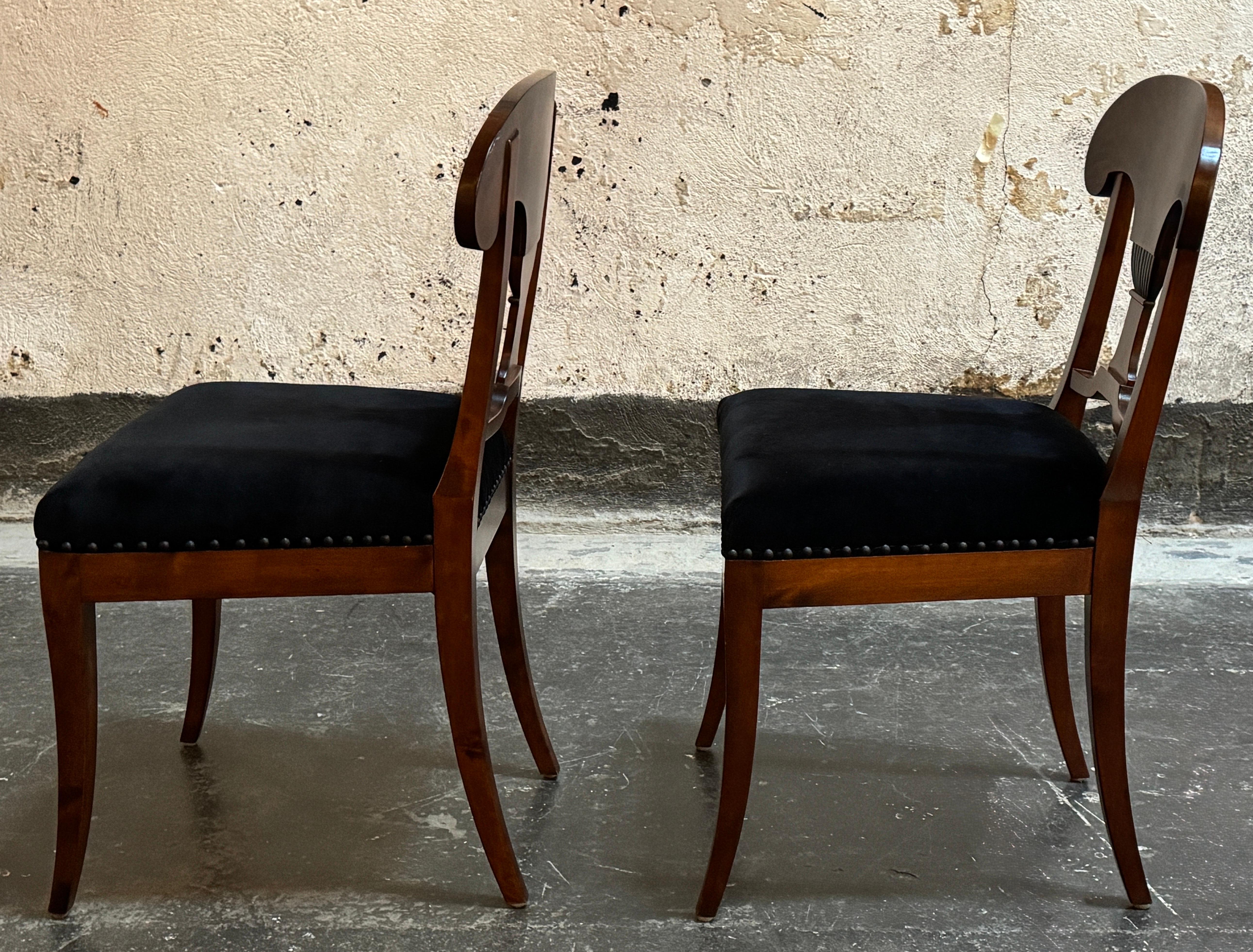 Pair Antique Swedish Karl Johan Revival (Biedermeier) Chairs - Fully Restored In Good Condition For Sale In Atlanta, GA