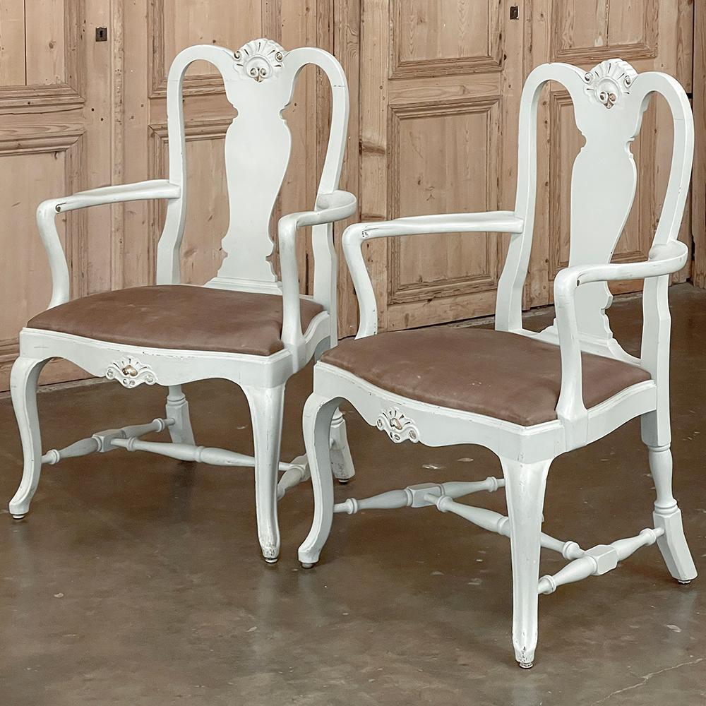 Hand-Crafted Pair Antique Swedish Painted Armchairs in the Queen Anne Style For Sale