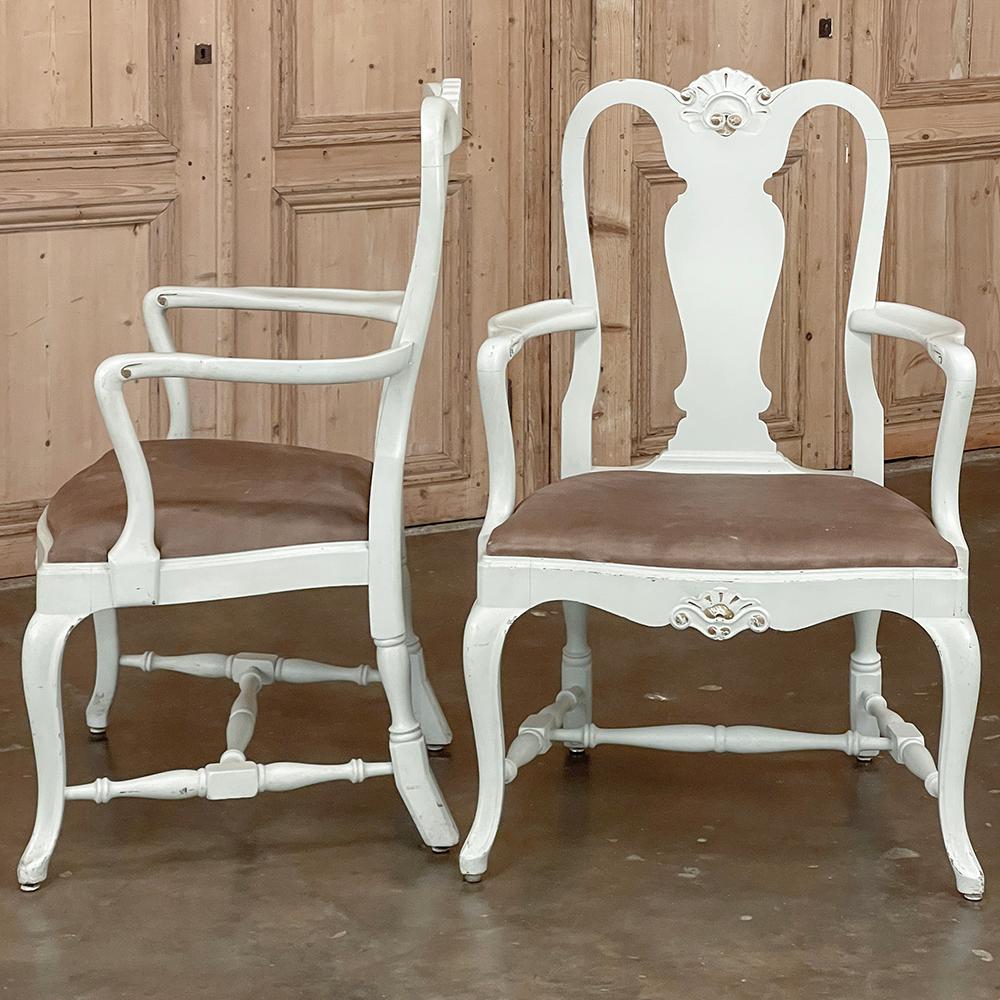 Pair Antique Swedish Painted Armchairs in the Queen Anne Style In Good Condition For Sale In Dallas, TX