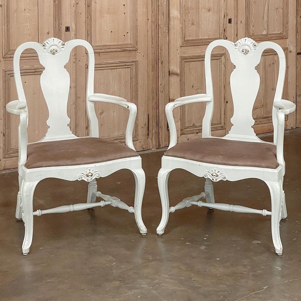 20th Century Pair Antique Swedish Painted Armchairs in the Queen Anne Style For Sale