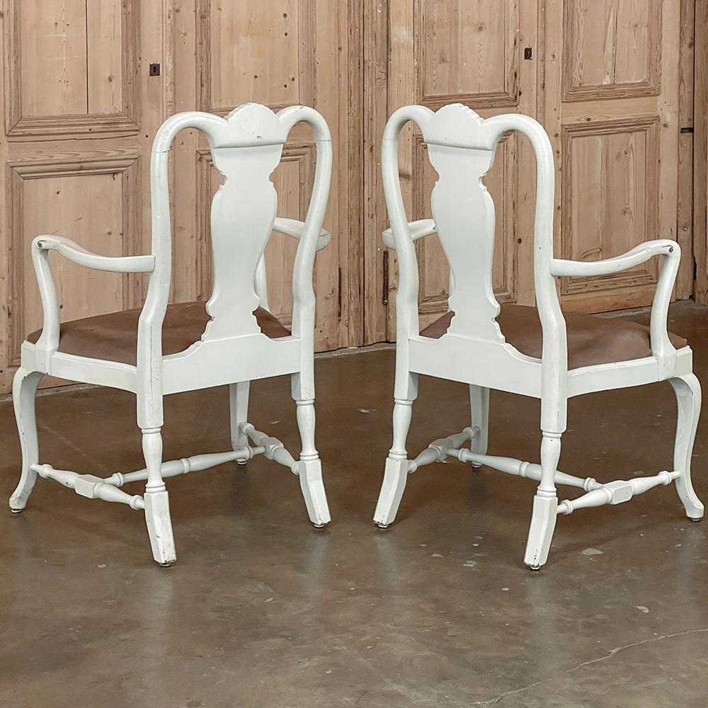 Fabric Pair Antique Swedish Painted Armchairs in the Queen Anne Style For Sale