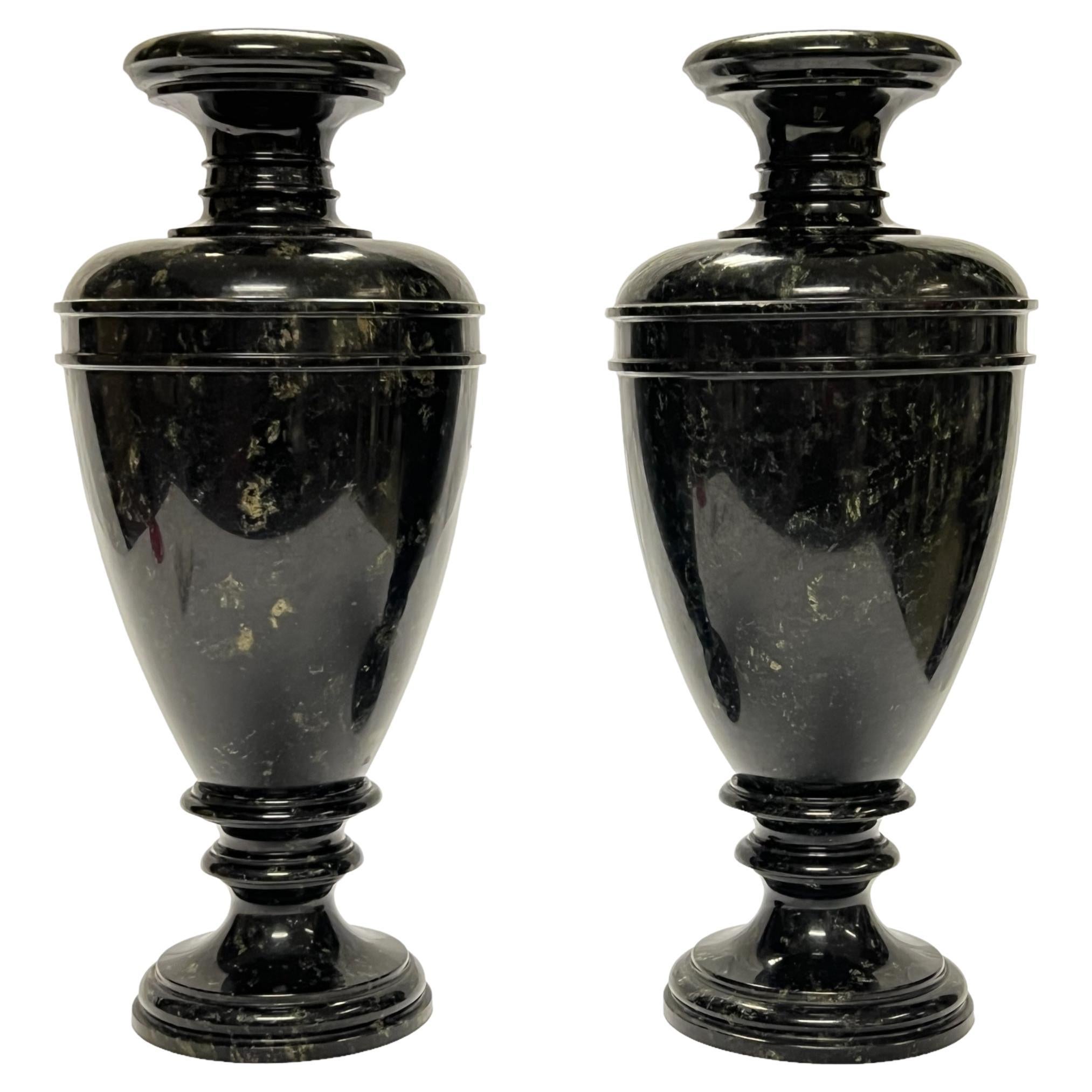 Pair Antique Swedish Porphyry Rannas or Jasper Stone Vases
