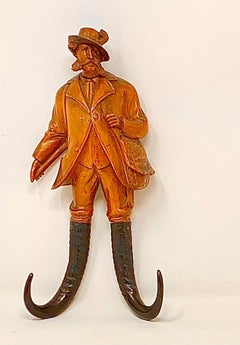 Pair Antique Swiss Carved "Hunter's" Coat Hooks with Chamois Horn, Circa 1890's