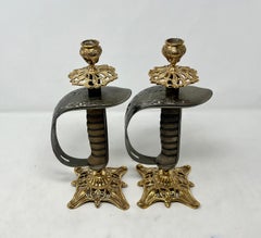 Pair Antique Sword-Handle Candlesticks, circa 1880